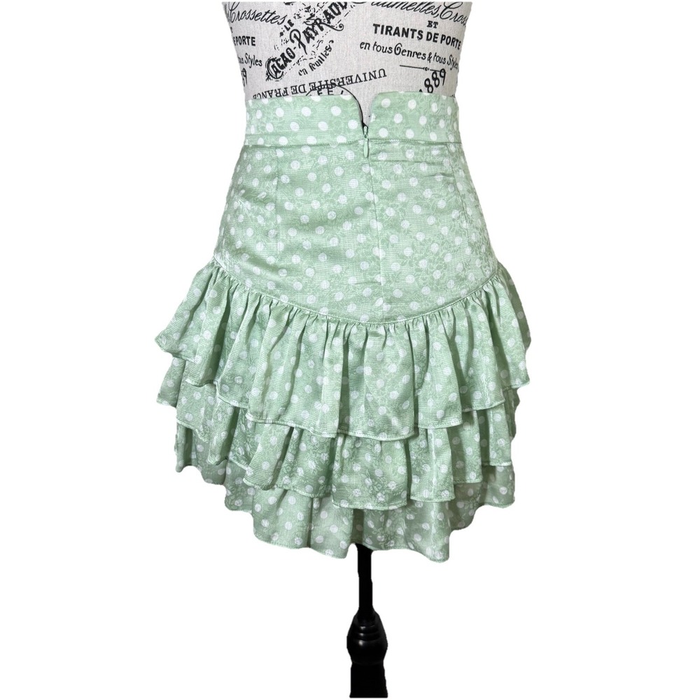 Zara Womens Green Ligth White Hem Mini Skort zip polka dots - Picture 2 of 6